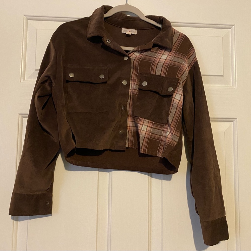 Ultra Flirt Women’s or Juniors Brown Plaid Blazer